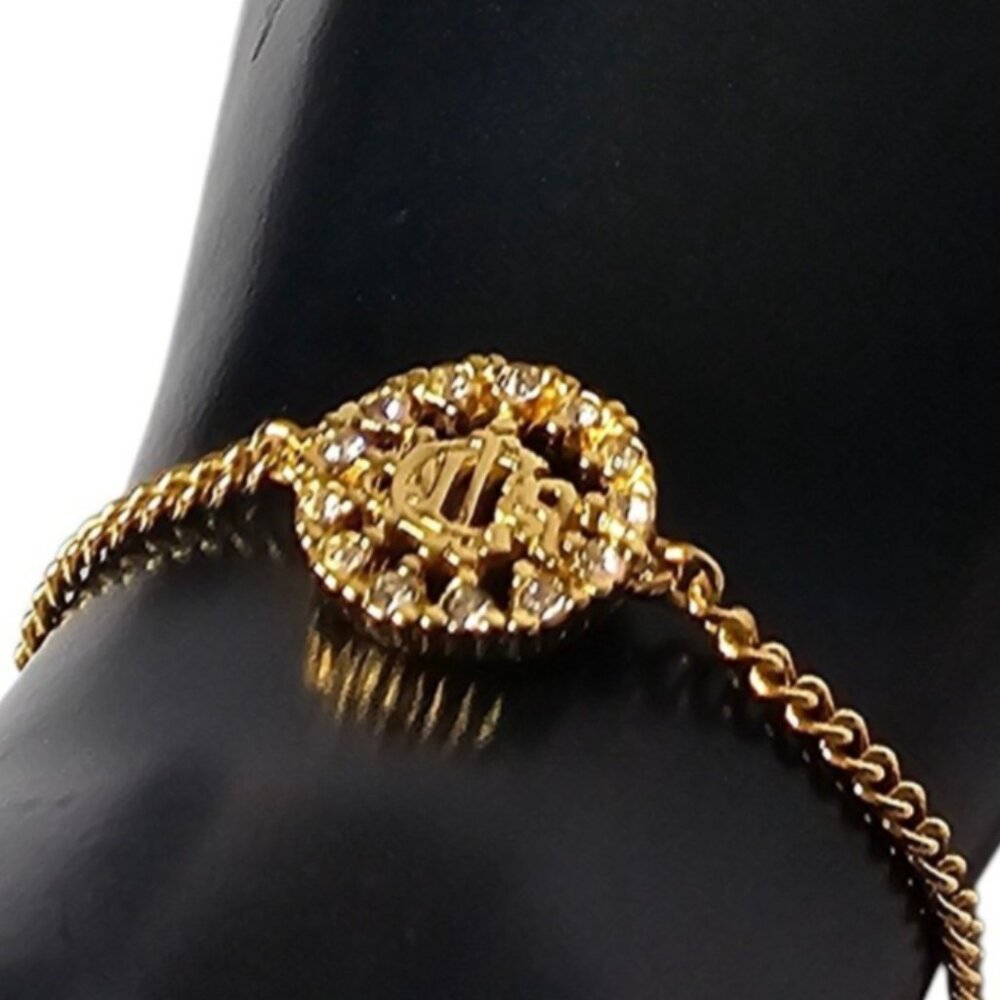 CHRISTIAN DIOR Gold Plated Tone Bracelet Chain Rhinestone Lobster Clasp 7-7.25